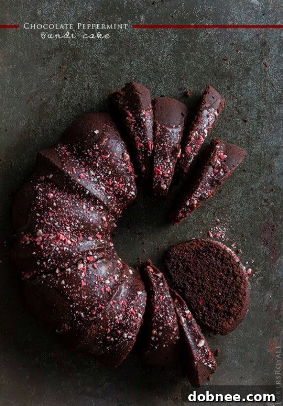 Elegant Chocolate Peppermint Bundt Cake, a beautiful and flavorful holiday centerpiece
