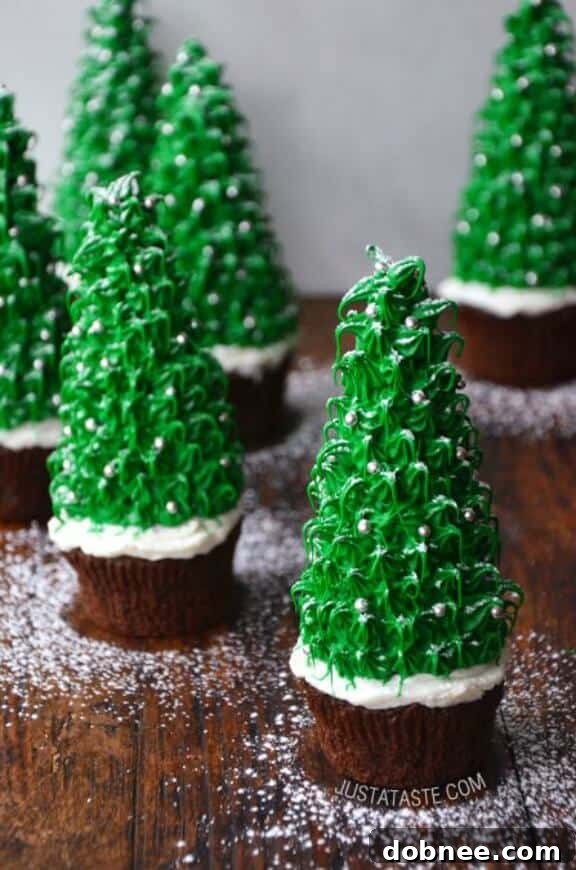 Charming Christmas Tree Cupcakes, a fun and delicious holiday dessert for kids and adults