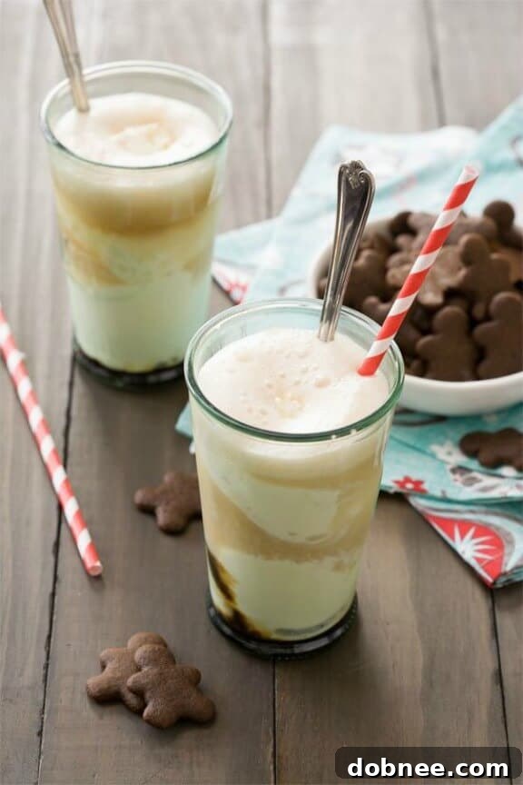 Refreshing Gingerbread Ice Cream Floats, a unique and cool holiday treat for dessert lovers