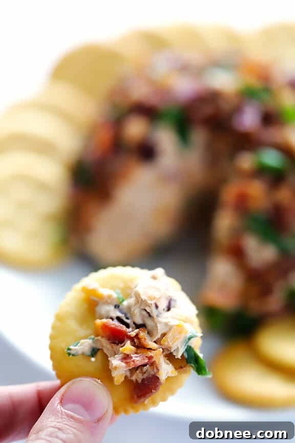 Bacon BBQ Cheese Bomb 3 Close-up of the BBQ Bacon Cheese Ball, showing its inviting texture and vibrant ingredients.