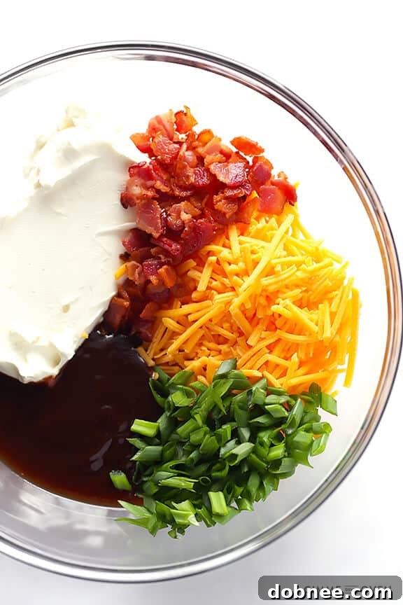 Bacon BBQ Cheese Bomb 4 Ingredients laid out for the BBQ Bacon Cheese Ball, emphasizing the simplicity of this 6-ingredient recipe.