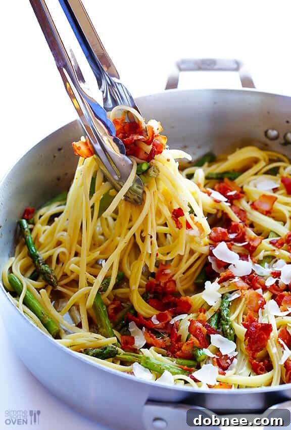 5-Ingredient Asparagus Bacon Pasta | gimmesomeoven.com