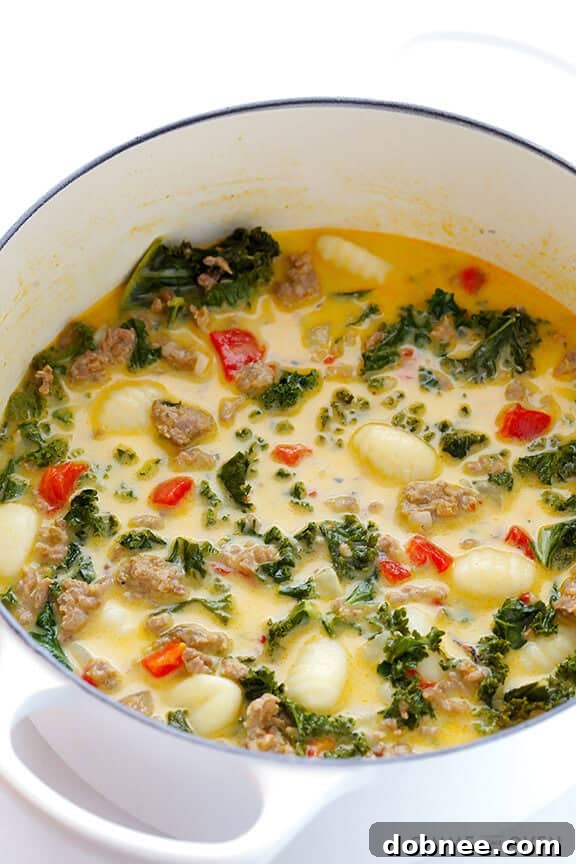 7-Ingredient Zuppa Toscana (Creamy Gnocchi Soup with Sausage and Kale) | gimmesomeoven.com