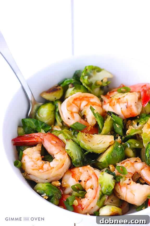 Honey Sesame Shrimp with Brussels Sprouts Stir-Fry