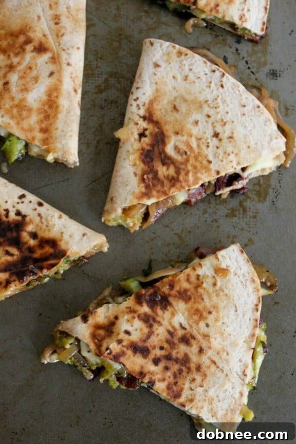 Brie Quesadillas with Brussels Sprouts, Bacon and Beer-Glazed Onions