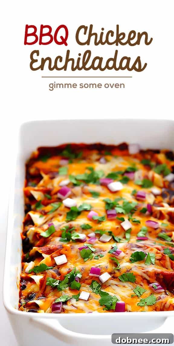 Enjoying BBQ Chicken Enchiladas Another perspective of the finished BBQ Chicken Enchiladas, showcasing their delicious golden-brown appearance and bubbling cheese