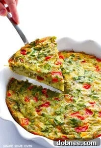 Baked Frittata with Roasted Red Peppers, Arugula and Pesto - A vibrant, gluten-free dish perfect for brunch.