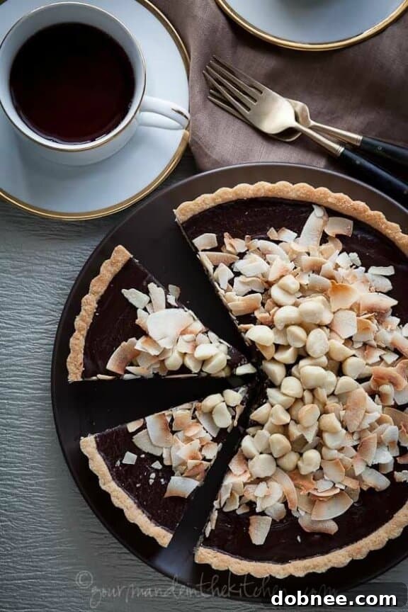 Chocolate, Coconut, Macadamia Nut Tart | gourmandeinthekitchen.com