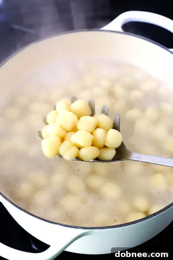 Boiled gnocchi drained and ready