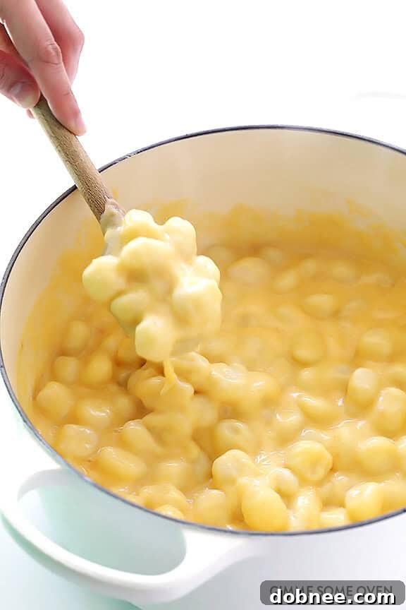 Finished Gnocchi Mac and Cheese served in a bowl