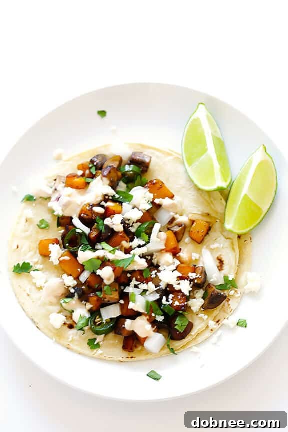 Butternut Squash and Mushroom Tacos Recipe | gimmesomeoven.com #glutenfree