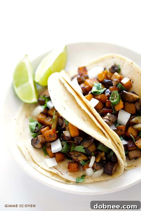 Butternut Squash and Mushroom Tacos Recipe | gimmesomeoven.com #glutenfree