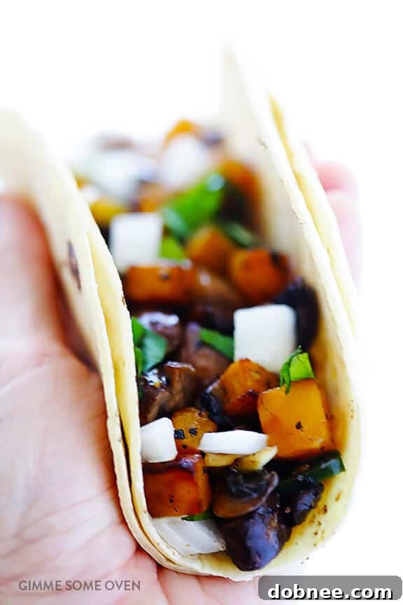 Butternut Squash and Mushroom Tacos Recipe | gimmesomeoven.com #glutenfree