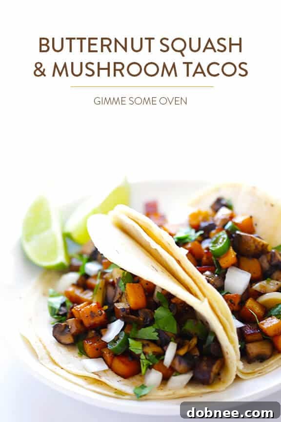 Butternut Squash and Mushroom Tacos Recipe | gimmesomeoven.com #glutenfree