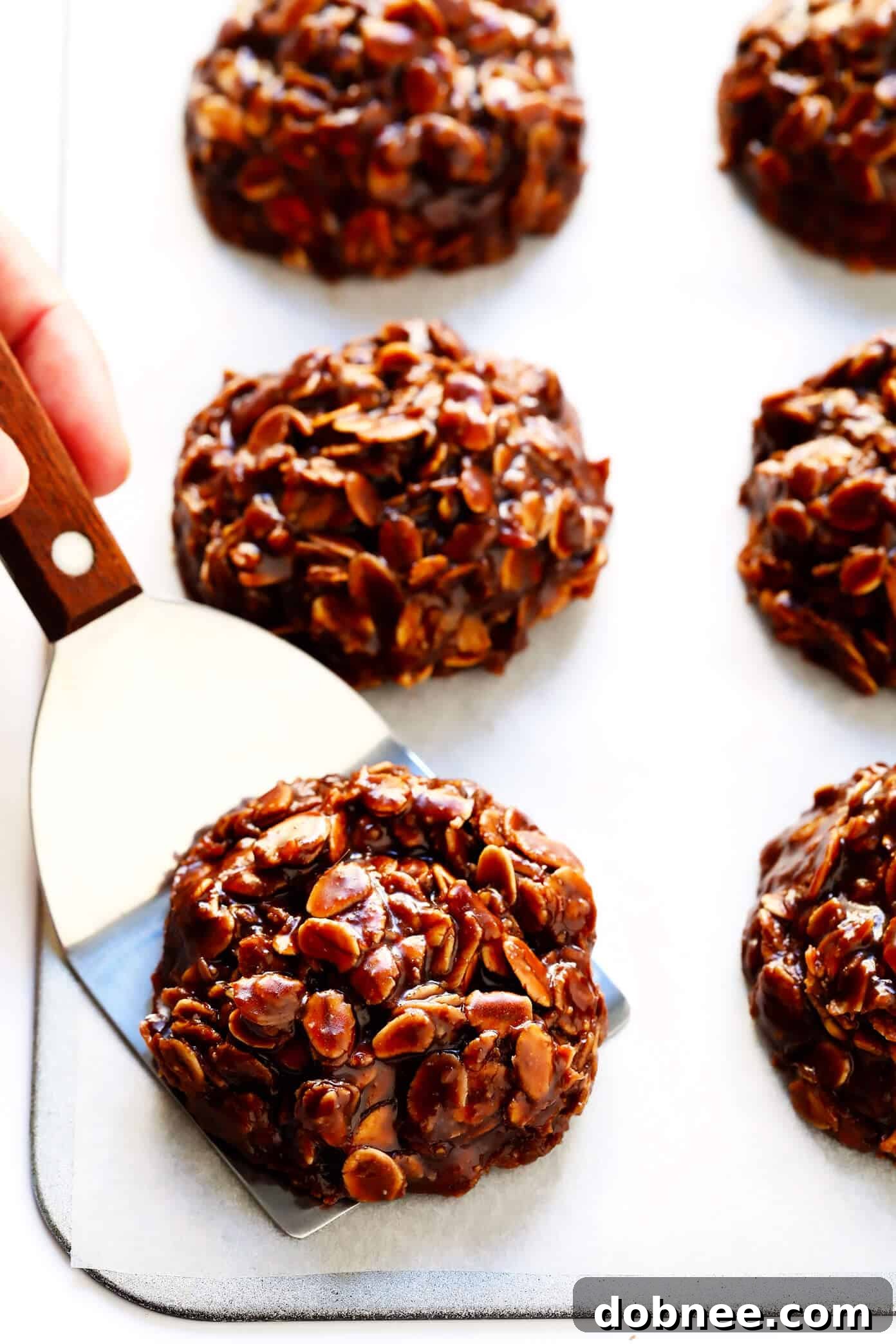 Delicious Chocolate No-Bake Cookies on Parchment Paper