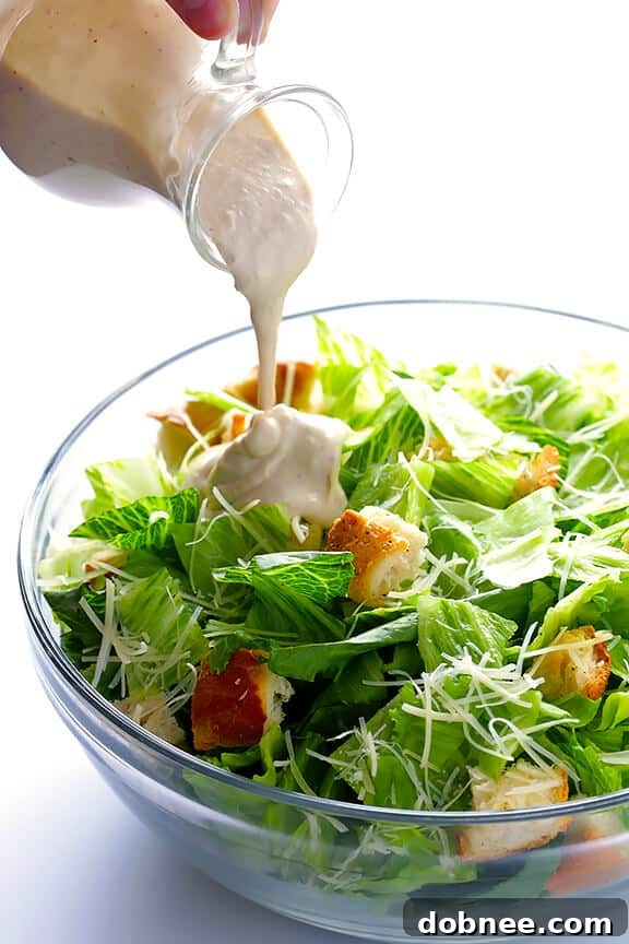Lighter Caesar Salad Recipe -- made with a creamy Greek yogurt Caesar dressing | gimmesomeoven.com