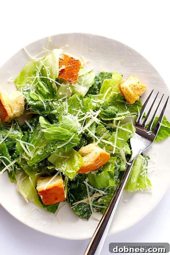 Lighter Caesar Salad Recipe -- made with a creamy Greek yogurt Caesar dressing | gimmesomeoven.com