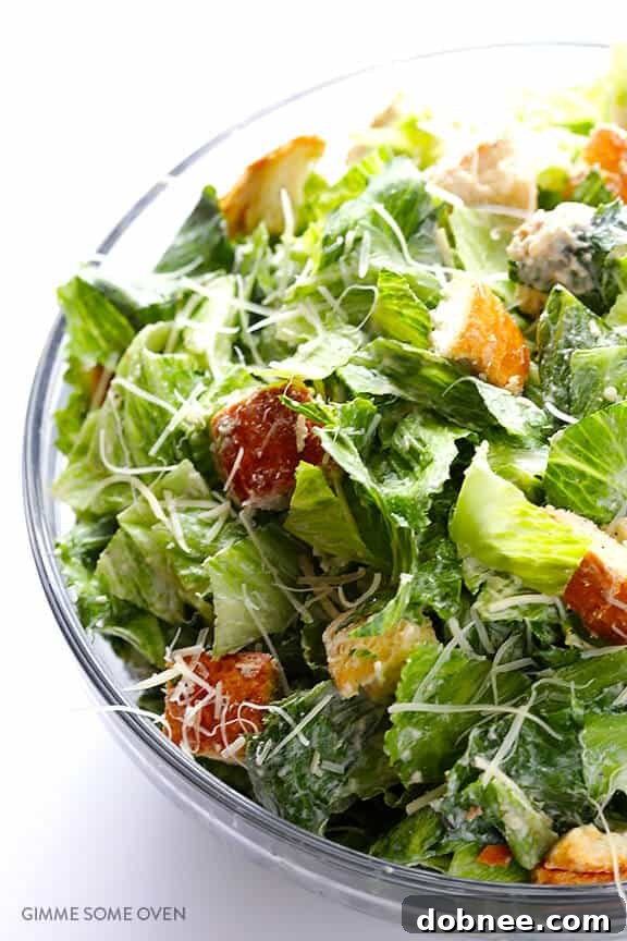 Lighter Caesar Salad Recipe -- made with a creamy Greek yogurt Caesar dressing | gimmesomeoven.com