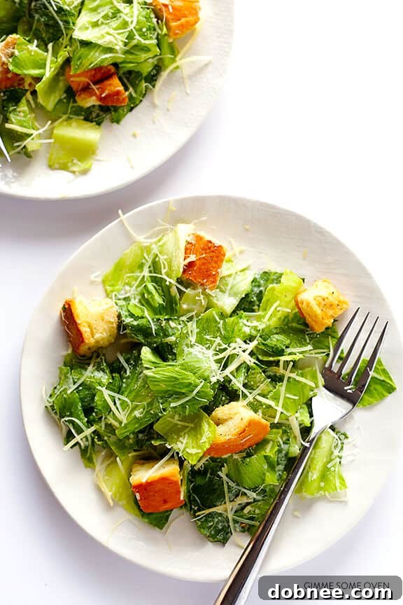 Lighter Caesar Salad Recipe -- made with a creamy Greek yogurt Caesar dressing | gimmesomeoven.com