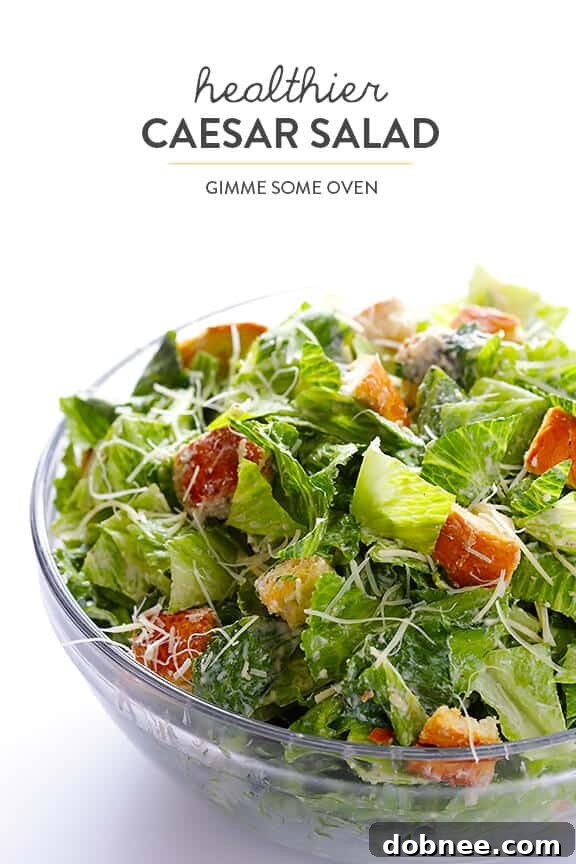 Lighter Caesar Salad Recipe -- made with a creamy Greek yogurt Caesar dressing | gimmesomeoven.com