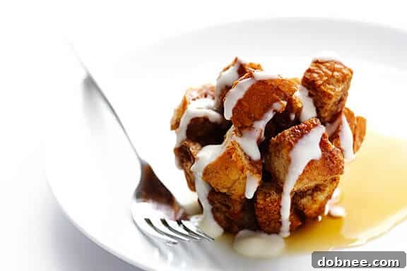 French Toast Cups with Whiskey Cream Cheese Glaze and Maple Syrup | gimmesomeoven.com