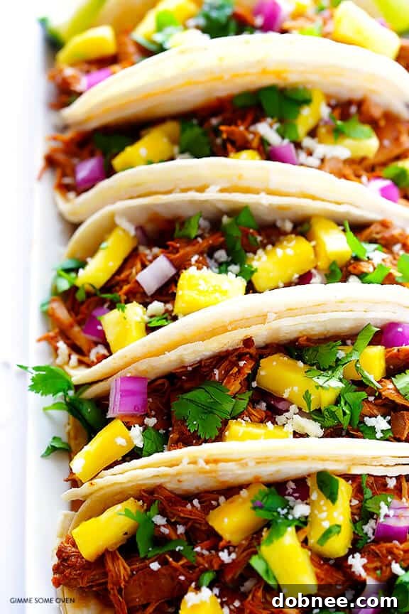 Close-up of Slow Cooker Tacos Al Pastor ready to eat