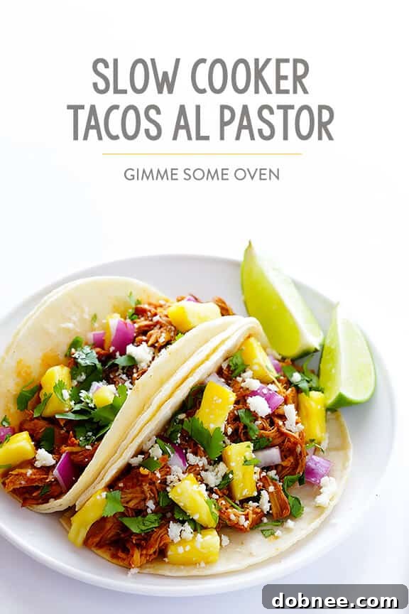 Slow Cooker Tacos Al Pastor in a large serving bowl