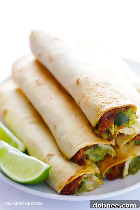 Effortless 5-Ingredient Chicken Guacamole Taquitos 6 Golden-Brown Baked Chicken Guacamole Taquitos Fresh from the Oven