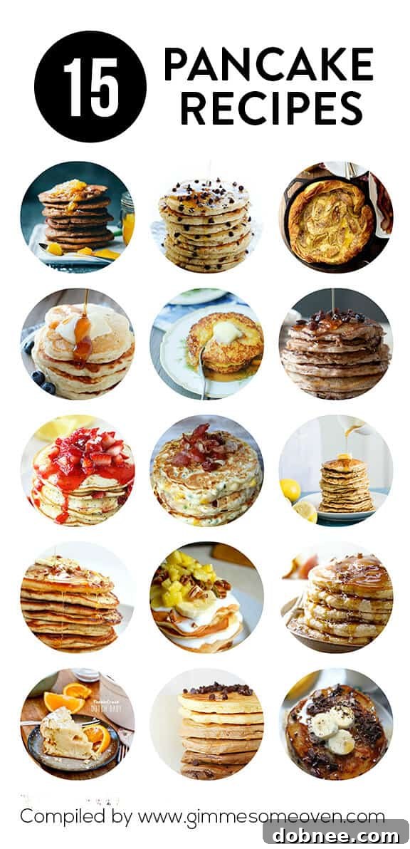 A delicious collection of 15 pancake recipes from food bloggers, featuring fluffy stacks perfect for breakfast or brunch
