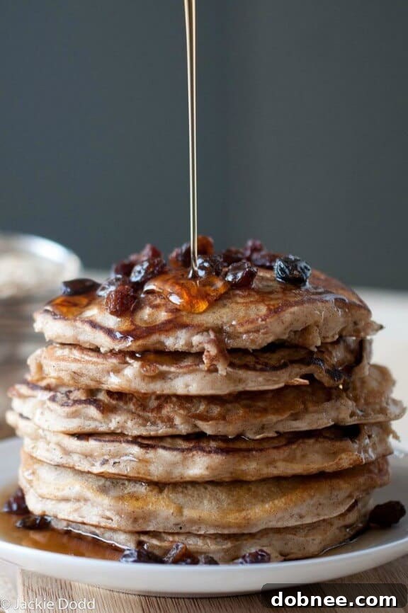 Oatmeal Cookie Pancakes from Domestic Fits, reminiscent of classic oatmeal cookies