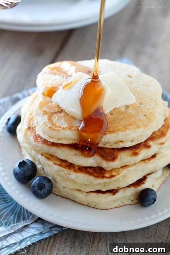 Classic Buttermilk Pancakes from Love Grows Wild, a quintessential fluffy pancake recipe