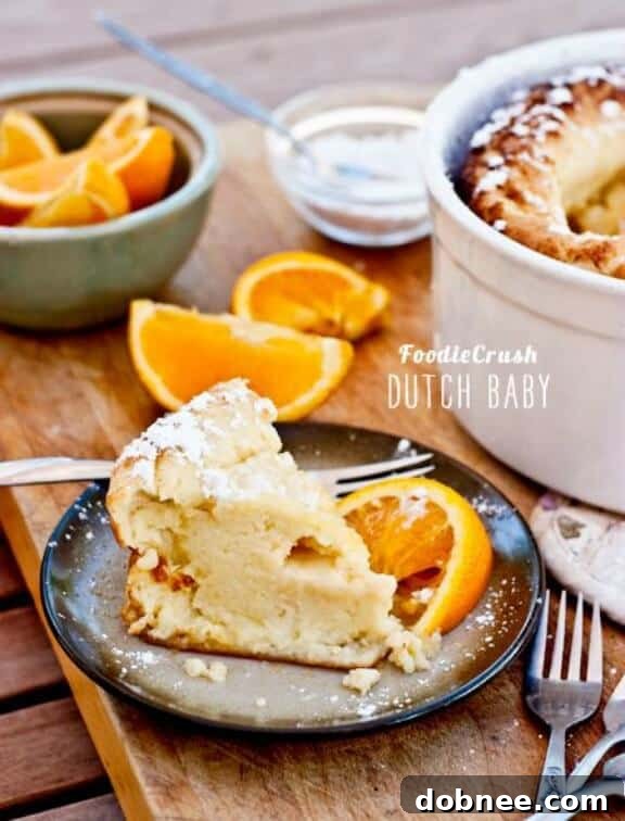 Sherrie's Dutch Baby pancake recipe from FoodieCrush, a puffy oven-baked delight