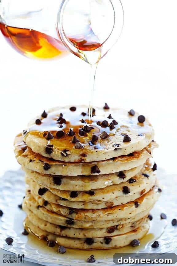 Guiltless Chocolate Chip Pancakes from Gimme Some Oven, a healthier take on a favorite