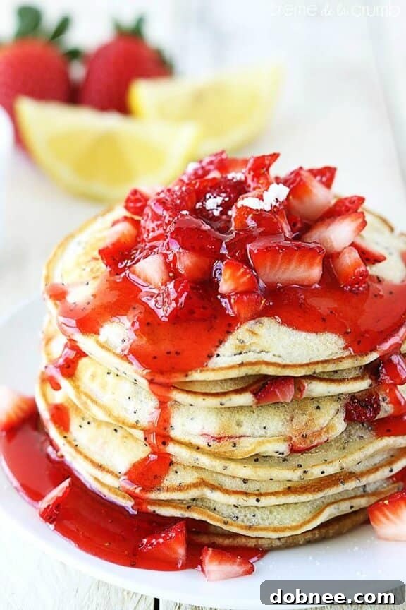 Strawberry Lemon Poppyseed Pancakes by Creme de la Crumb, a bright and flavorful recipe