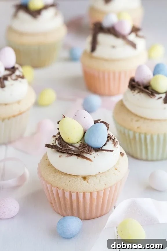 White Chocolate Easter Egg Cupcakes | garnishandglaze.com