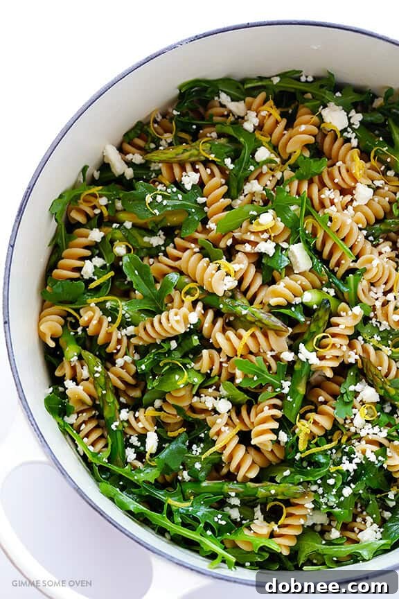 Serving of Asparagus and Arugula Pasta Salad