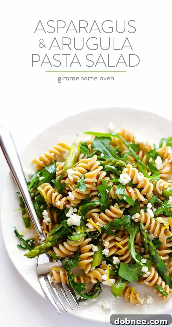 Delicious Asparagus and Arugula Pasta Salad, perfect for spring