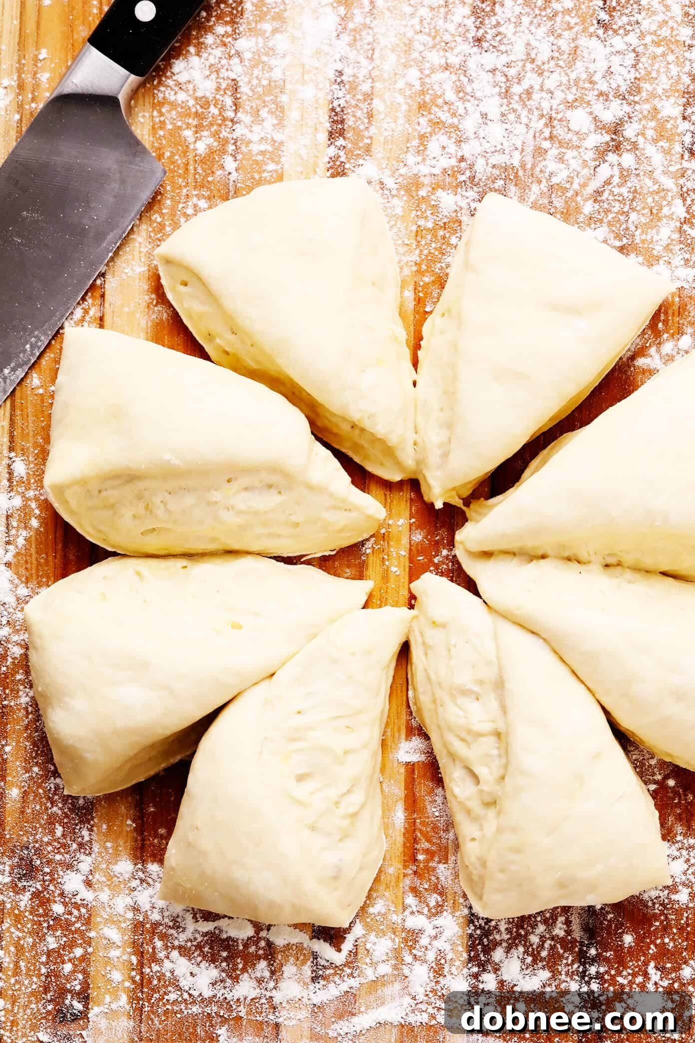 Naan Dough Divided into Wedges on a Floured Surface