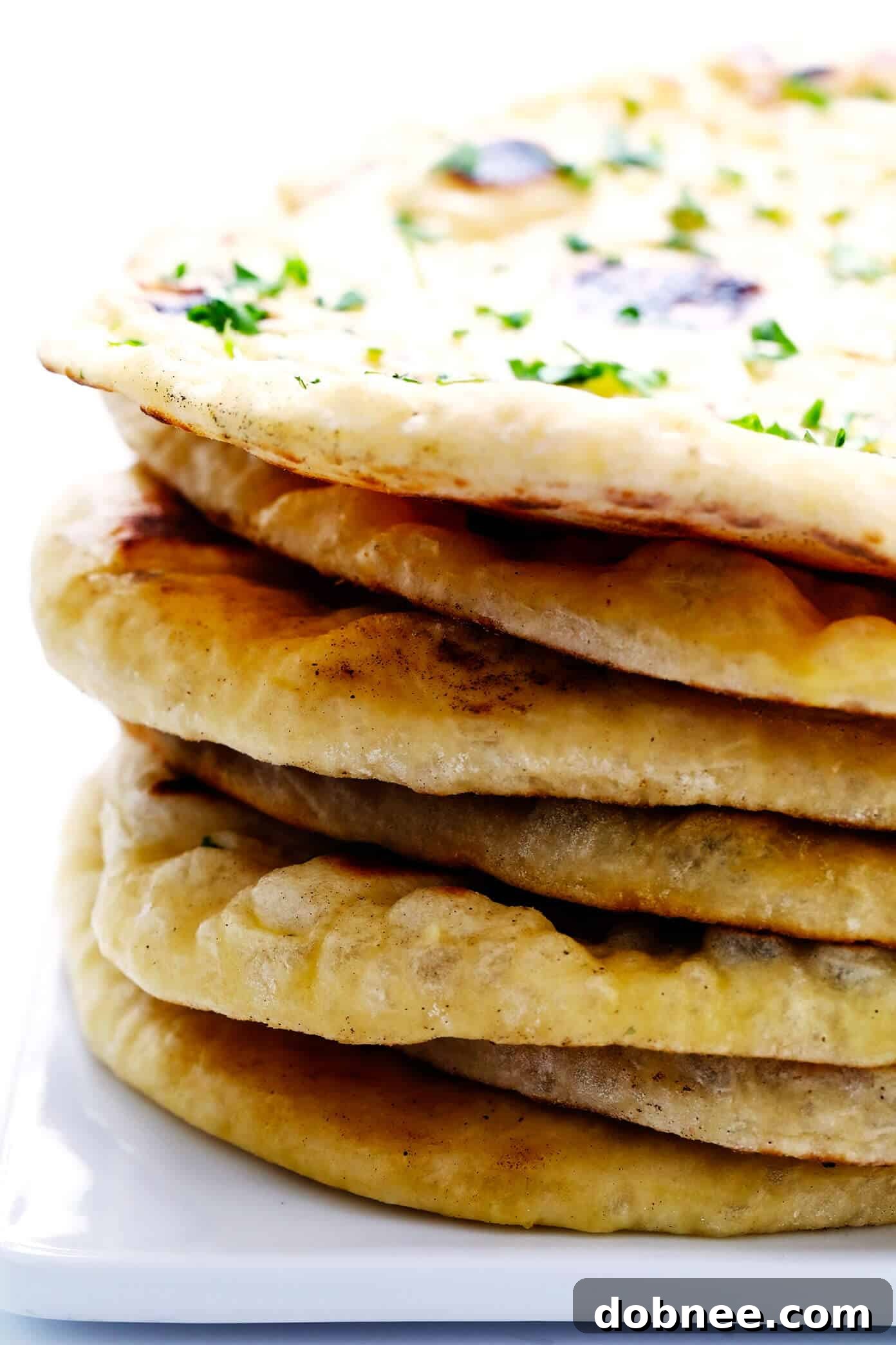 Stack of Soft, Fluffy Homemade Naan Bread