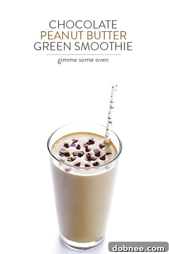 Hidden Greens Choco-PB Indulgence 7 Finished Chocolate Peanut Butter Green Smoothie, ready to be enjoyed as a healthy and energizing meal.