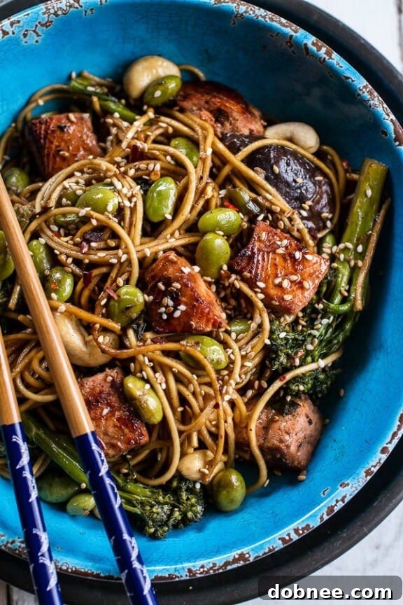 Sake and Ginger Soba Noodle Salmon Stir Fry, an Asian-inspired meal