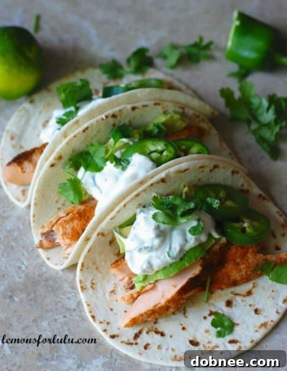 Salmon Tacos with Jalapeño Cream, a spicy and fresh meal