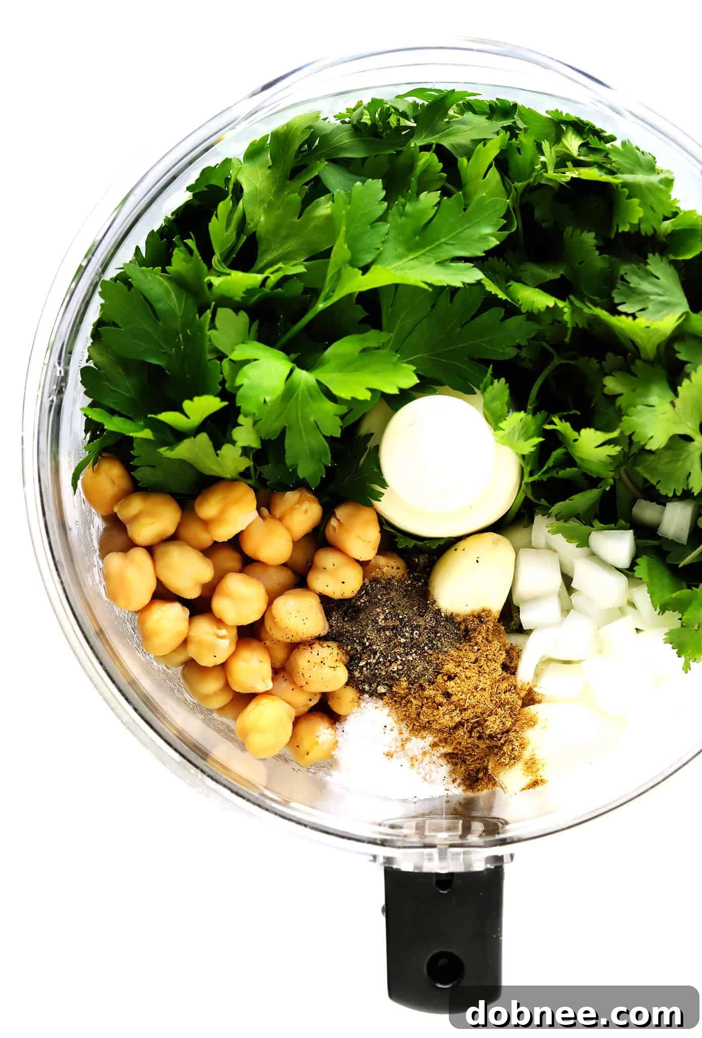 Fresh Ingredients for Homemade Falafel - A vibrant display of chickpeas, cilantro, parsley, onion, and garlic ready for a delicious falafel recipe.