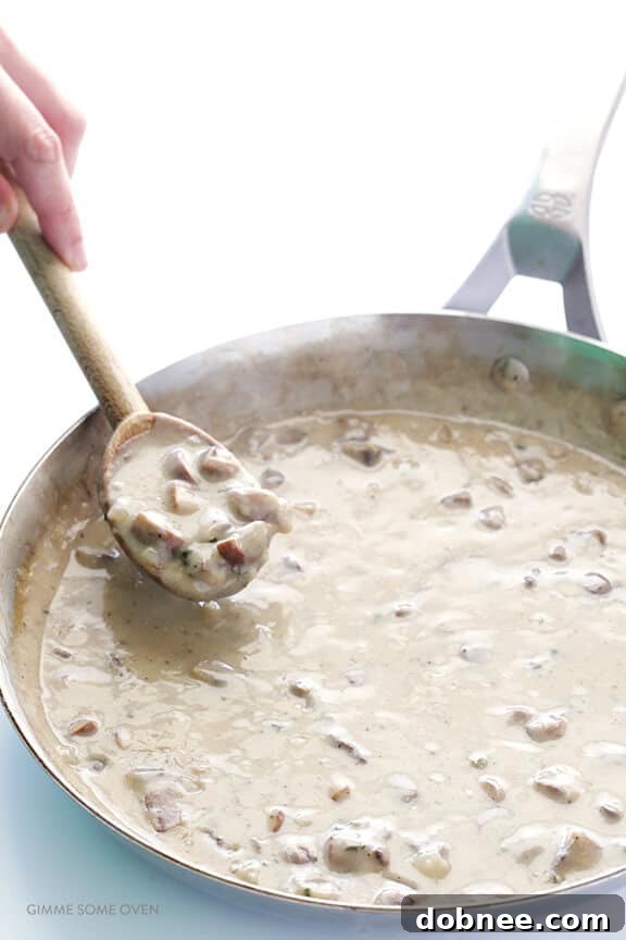 Step-by-step image of cooking delicious mushroom gravy with almond milk.