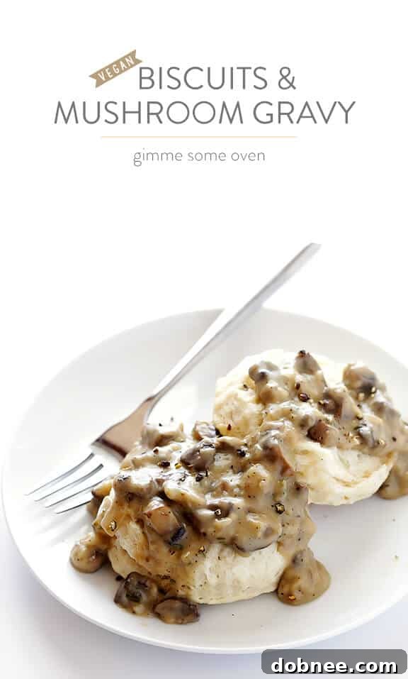 Vegan Biscuits and Mushroom Gravy, a perfect dairy-free comfort food.