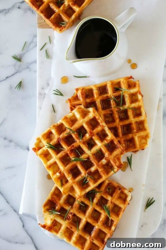 Savory Waffles with Rosemary, Ham and Dubliner Cheese | kitchenkonfidence.com