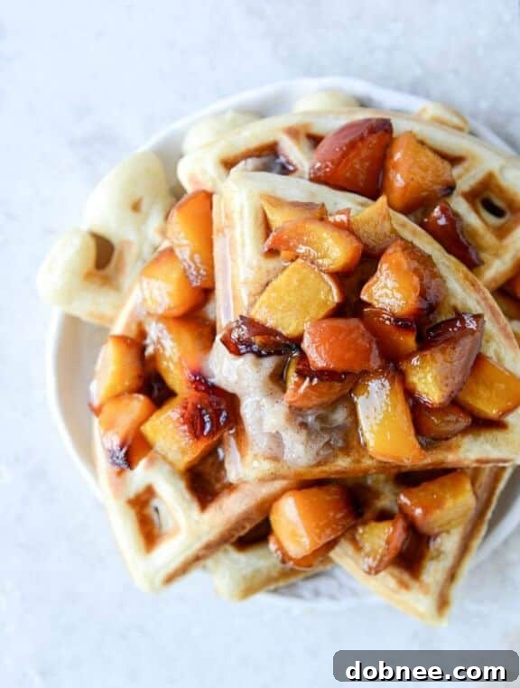 Vanilla Yeasted Waffles with Roasted Peach Maple Syrup | howsweeteats.com