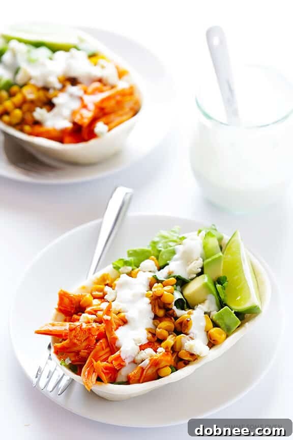 A selection of Buffalo Chicken Tacos and Taco Bowls, demonstrating the versatility of the recipe for individual preferences.