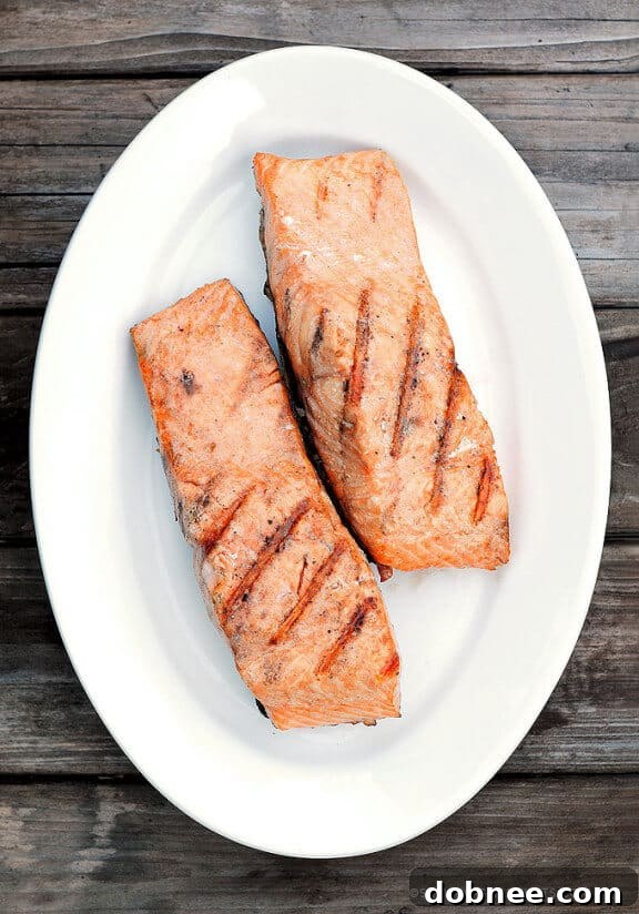 Perfect Grilled Salmon, flaky and tender.