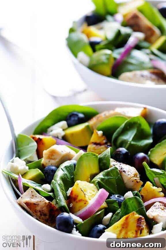 Grilled Pineapple, Chicken and Avocado Salad, a refreshing summer meal.